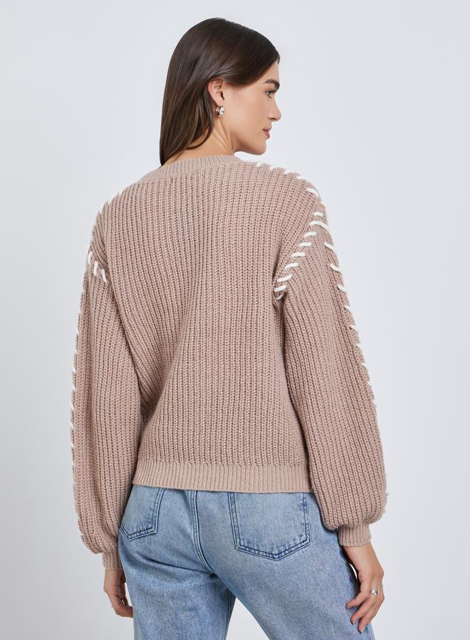 Styli Beige Chunky Knit Sweater with Stitch Detail - Image 4