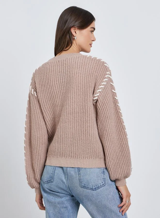 Styli Styli Beige Chunky Knit Sweater with Stitch Detail