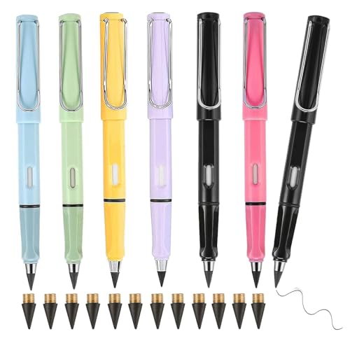 Lopenle 6pcs Infinity Eternal Pencils Forever Inkless Pen Everlasting Pencil With 12PCS Replaceable Nibs Technology Magic Writing Pencil For School Office Professional Use - Image 1