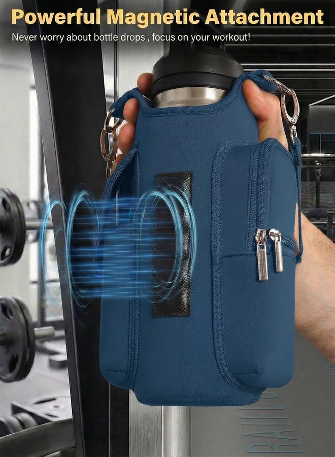 AORTDES حامل زجاجة ماء مغناطيسي لحقيبة الصالة الرياضية من AORTDES، مناسب لزجاجات من 18 إلى 40 أونصة، جراب من النيوبرين مع جيوب للهاتف، ملحقات رياضية للرجال والنساء، أساسيات حقيبة الصالة الرياضية الصغيرة (أزرق بترولي) - Image 3
