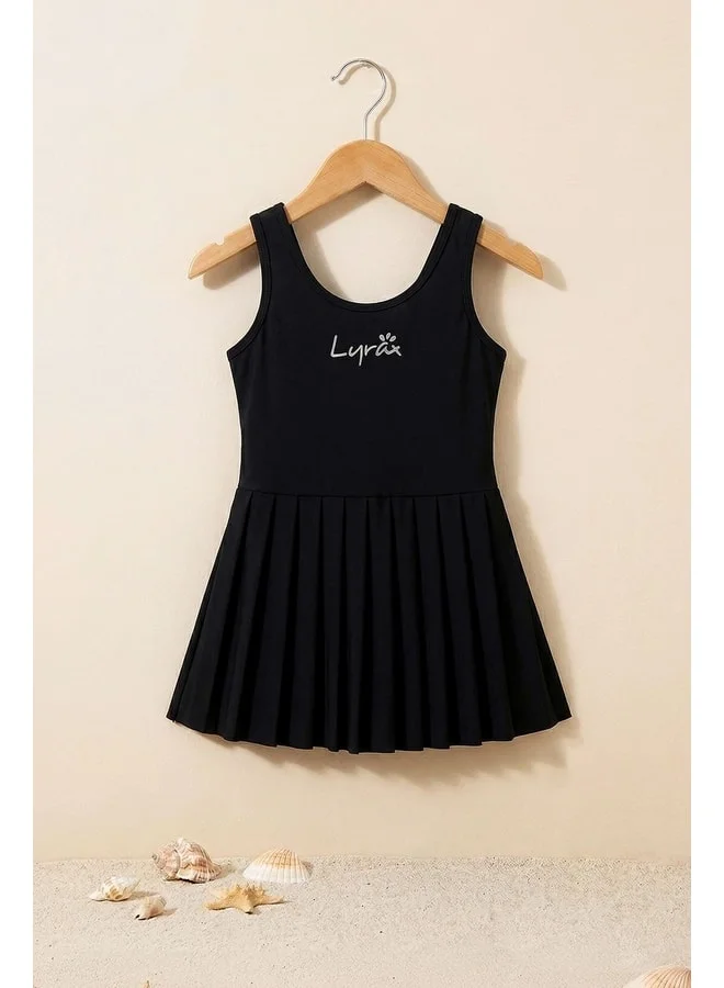 zuzunga Girl Black Pleated Skirt Sports Dress Swimsuit.