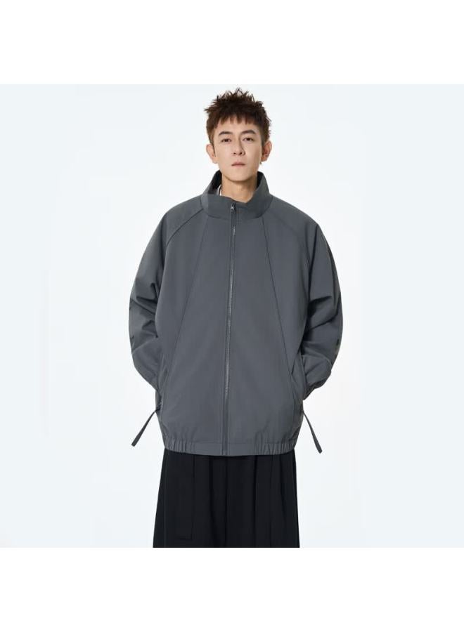Izexx Men's Casual Jacket Spring American Style Stand Collar Loose Simple Versatile Bomber Jacket Mj91 Mist Gray 2XL - Image 3