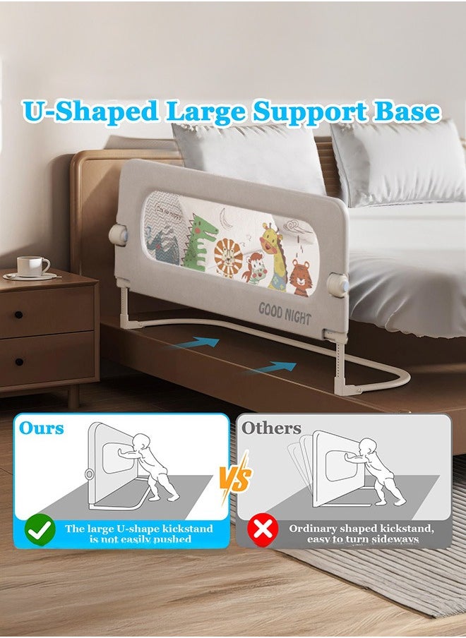 XiuWoo Height Adjustable Foldable Baby Bed Rail Guard Swing Down Design Bedrail with Breathable Mesh Double Safety Child Lock for Kids Twin Double Full Size Queen King Mattress Zoo Pattern  - Image 3