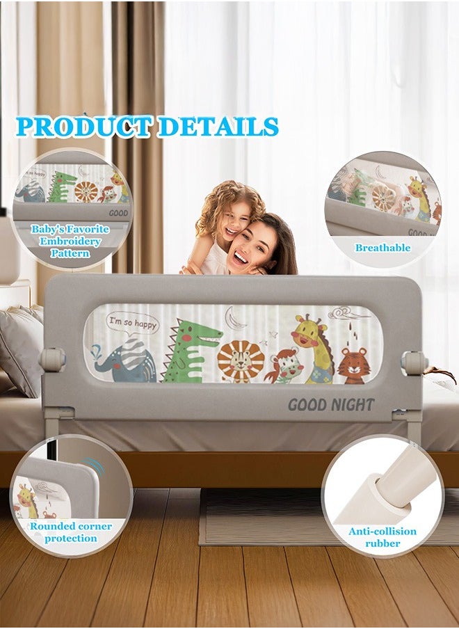 XiuWoo Height Adjustable Foldable Baby Bed Rail Guard Swing Down Design Bedrail with Breathable Mesh Double Safety Child Lock for Kids Twin Double Full Size Queen King Mattress Zoo Pattern  - Image 4