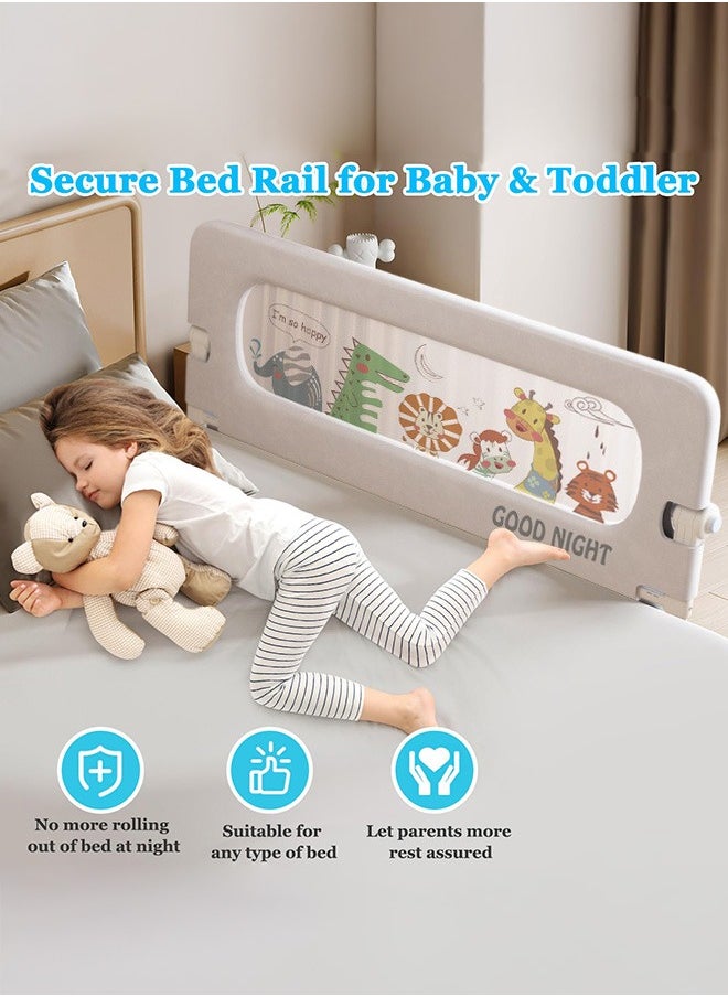 Height Adjustable Foldable Baby Bed Rail Guard Swing Down Design Bedrail with Breathable Mesh Double Safety Child Lock for Kids Twin Double Full Size Queen King Mattress Zoo Pattern