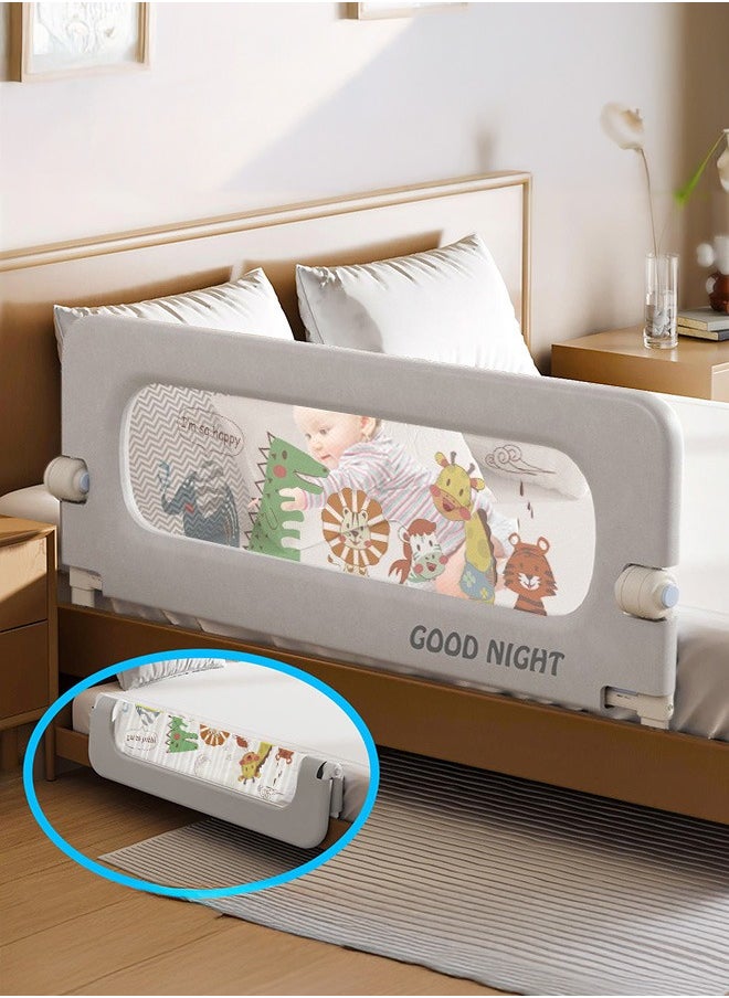 XiuWoo Height Adjustable Foldable Baby Bed Rail Guard Swing Down Design Bedrail with Breathable Mesh Double Safety Child Lock for Kids Twin Double Full Size Queen King Mattress Zoo Pattern  - Image 1