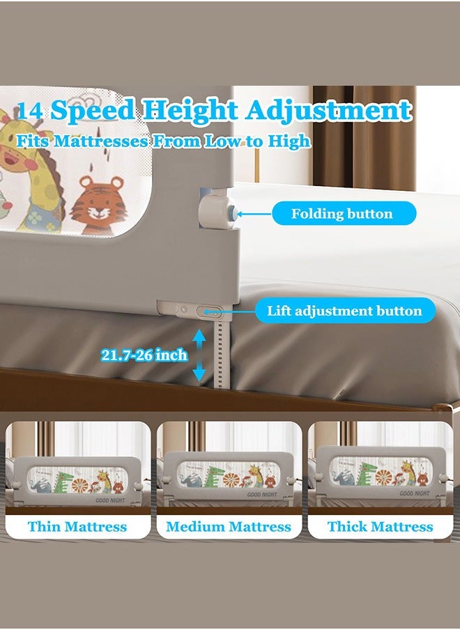 XiuWoo Height Adjustable Foldable Baby Bed Rail Guard Swing Down Design Bedrail with Breathable Mesh Double Safety Child Lock for Kids Twin Double Full Size Queen King Mattress Zoo Pattern  - Image 2