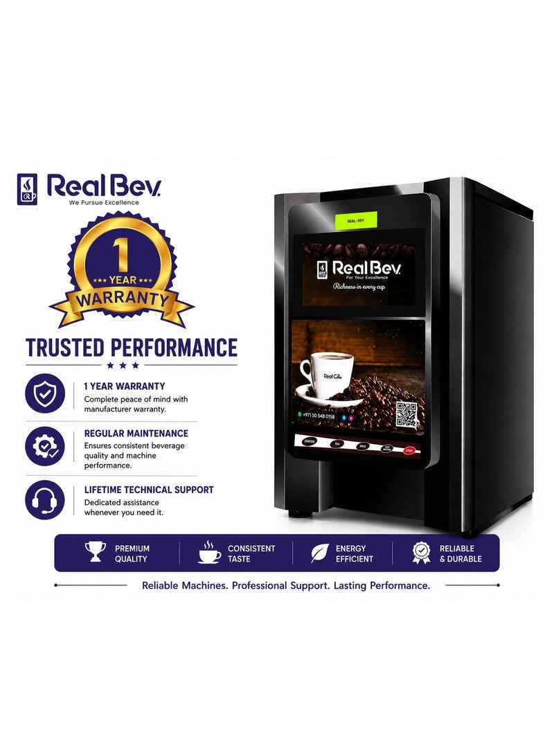 RealBev 2 Option Coffee Vending Machine | Automatic Tea & Coffee Machine with Half Cup Function | Commercial Hot Beverage Dispenser for Office & Workplace Use - Image 3