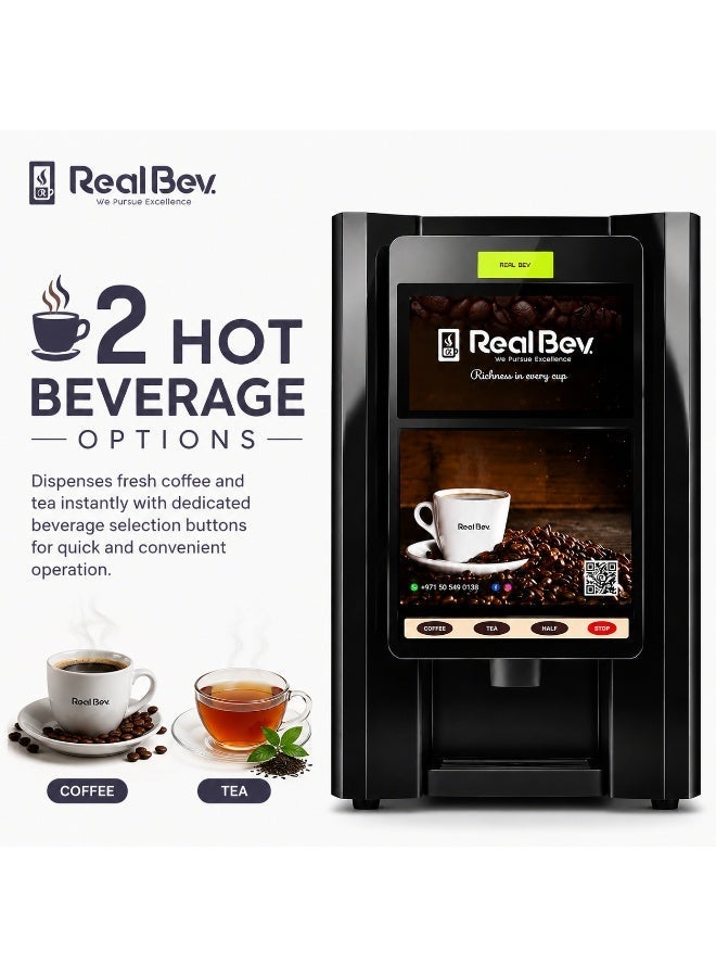 RealBev 2 Option Coffee Vending Machine | Automatic Tea & Coffee Machine with Half Cup Function | Commercial Hot Beverage Dispenser for Office & Workplace Use - Image 2