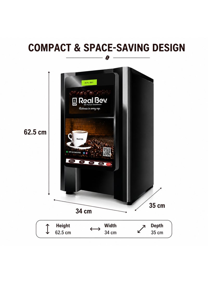 RealBev 2-Option Coffee & Tea Vending Machine, Automatic Hot Beverage Dispenser with Half-Cup Function for Offices, Pantries, Shops & Workplaces - Image 2
