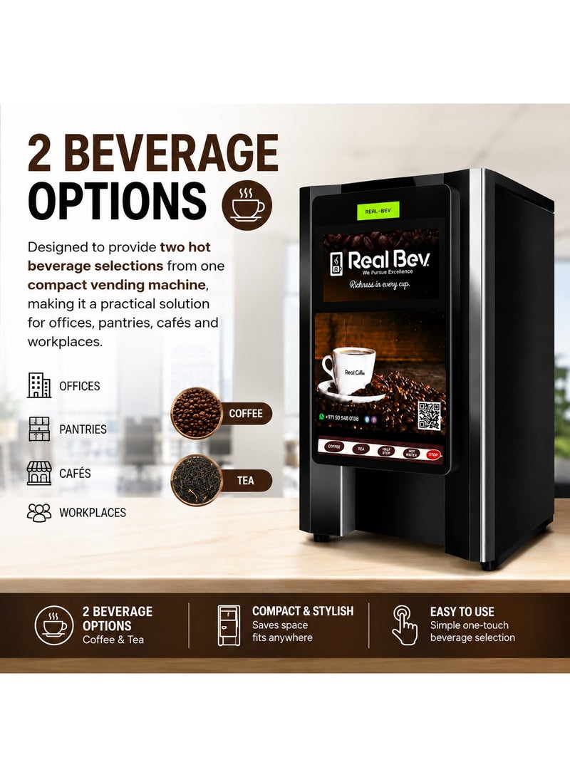 RealBev 2-Option Coffee & Tea Vending Machine, Automatic Hot Beverage Dispenser with Half-Cup Function for Offices, Pantries, Shops & Workplaces - Image 4