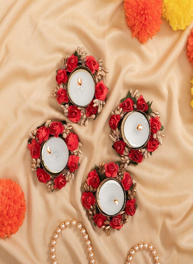 ARCHIES Pack of 4 Decorative Floral Tealight Candle Holders for Home Decor, Office Use, Diwali, Pooja, Wedding, Festival, Theme Decoration - Image 1