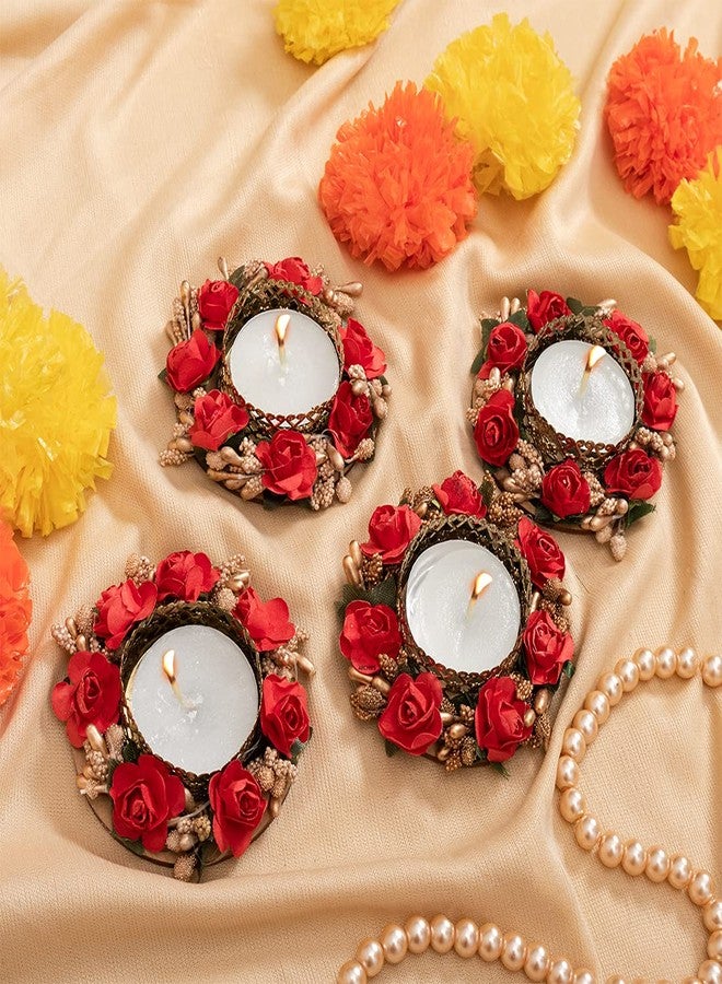 ARCHIES Pack of 4 Decorative Floral Tealight Candle Holders for Home Decor, Office Use, Diwali, Pooja, Wedding, Festival, Theme Decoration - Image 2