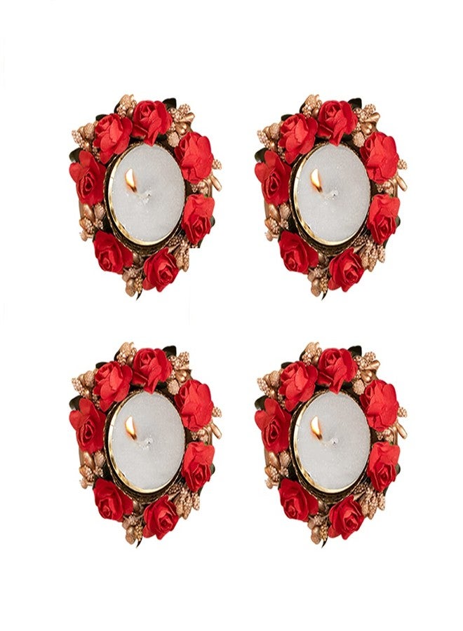 ARCHIES Pack of 4 Decorative Floral Tealight Candle Holders for Home Decor, Office Use, Diwali, Pooja, Wedding, Festival, Theme Decoration - Image 3