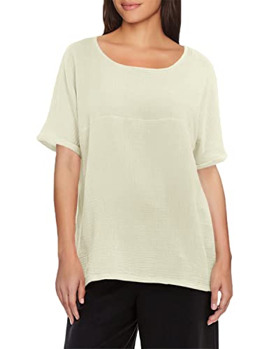 Soojun Women's Cotton Linen Round Collar Boxy Top Patchwork Blouses White, X-Large - Image 1