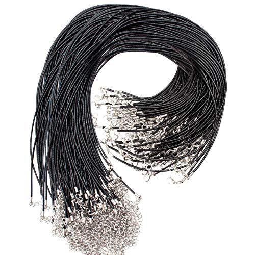 Exacoo 100 Pcs 2.0mm Black Necklace Cord with Lobster Claw Clasp for DIY Jewelry Making, 18 inches - Image 1