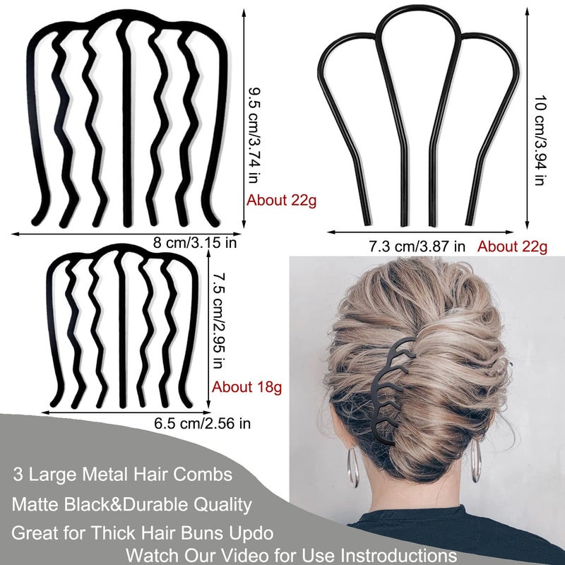 LAPOHI 7 Pcs Metal Hair Side Combs Hair Fork Clip Teeth Hair Pin Stick for Updo Bun, U Shape Hair Combs for Vintage Hairstyle Hair Accessories, Thick&Fine Hair Combination - Image 2