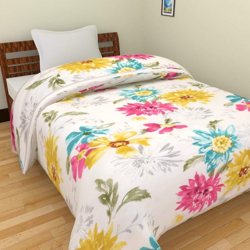 TEEJA Poly Cotton Flower Printed Reversible Double Bed Comforter DoharBlanketQuilt Multicolor Big Blue Double Bed Sun Flower Double Bed