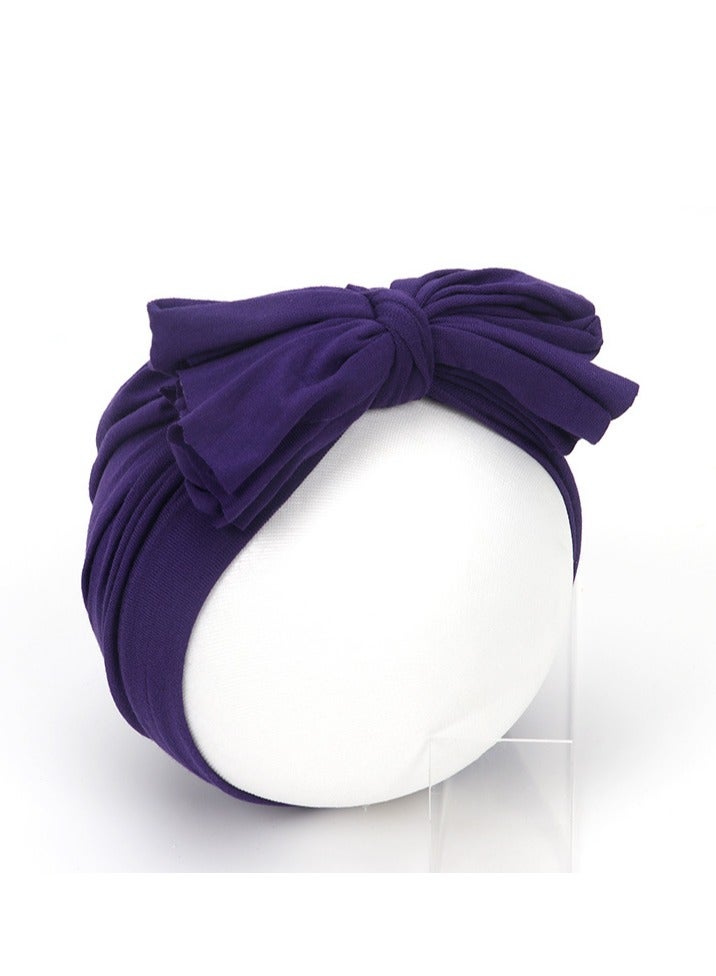 Newborn Cotton Bowtie Pullover Hat Dark Purple  - Image 1