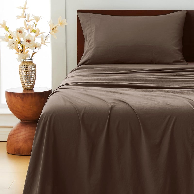 GOKOTTA 4-Pcs Queen Sheet Set, 16 Inch Deep Pocket Queen Sheets with Elastic Corner Straps, Brushed Microfiber Polyester - Hotel Luxury, Ultra Soft, Breathable, Wrinkle-Free - Chocolate Brown - Image 1
