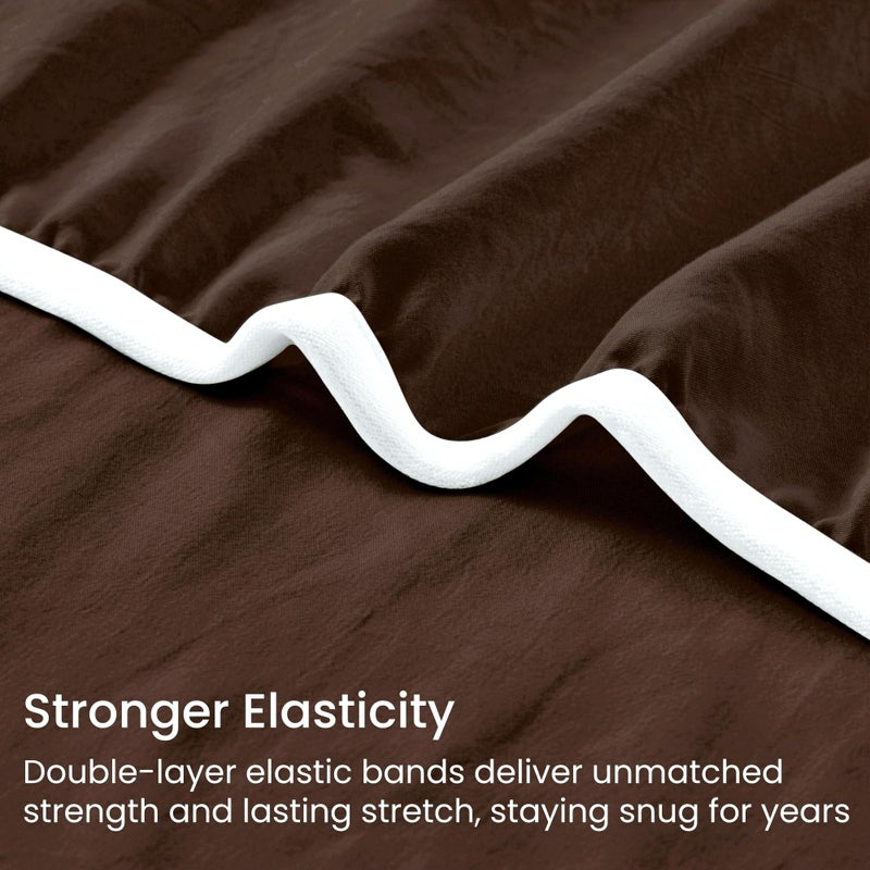 GOKOTTA 4-Pcs Queen Sheet Set, 16 Inch Deep Pocket Queen Sheets with Elastic Corner Straps, Brushed Microfiber Polyester - Hotel Luxury, Ultra Soft, Breathable, Wrinkle-Free - Chocolate Brown - Image 3