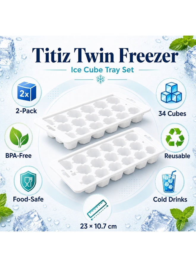 Titiz Plastik تيتيز طقم قوالب ثلج توين فريزر 2 قطعة 34 مكعب بلاستيك آمن للأغذية وخالٍ من بي بي إيه قابل لإعادة الاستخدام للماء والعصائر (أبيض) - Image 4