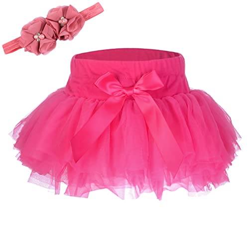 elamccor Baby Girls'Tutu Skirt with Shorts Newborn Toddler Tulle Skorts 0-24 Months Rose Red - Image 1