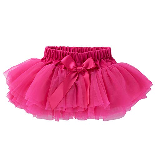 elamccor Baby Girls'Tutu Skirt with Shorts Newborn Toddler Tulle Skorts 0-24 Months Rose Red - Image 3