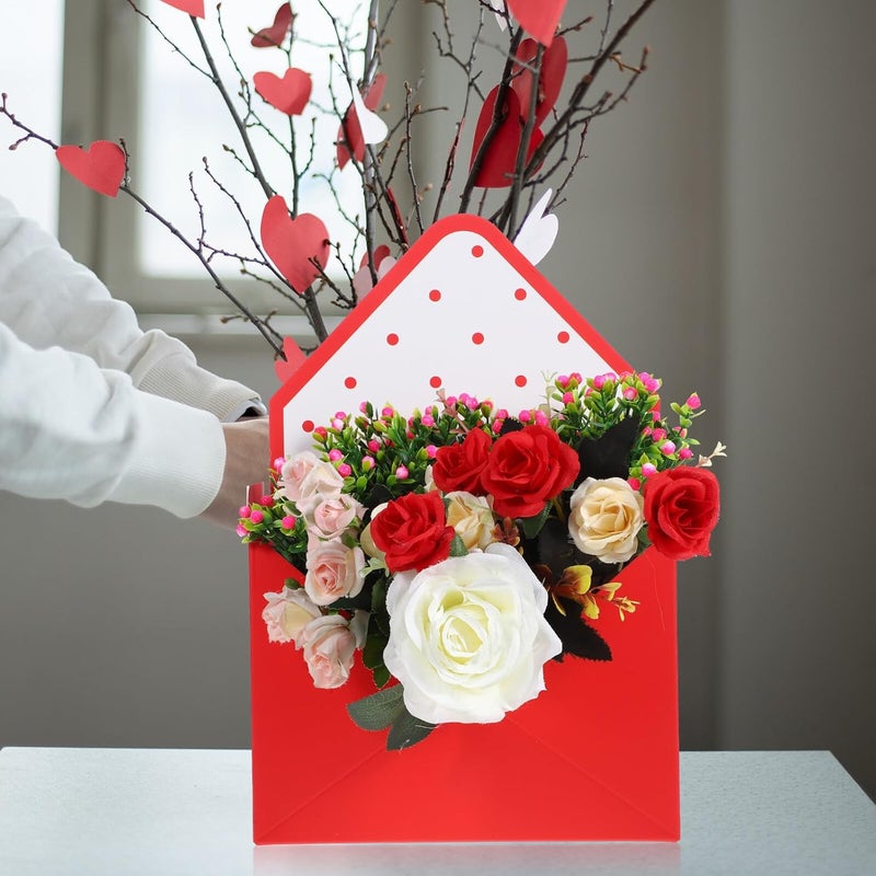 JEWEDECO 9pcs Flower Storage Boxes Envelope Shape Paper Flower Cases with Red Polka Dot, Black and White Polka Dot, and Pink Stripe Patterns for Bouquet Wrapping and Floral Arrangements - Image 4