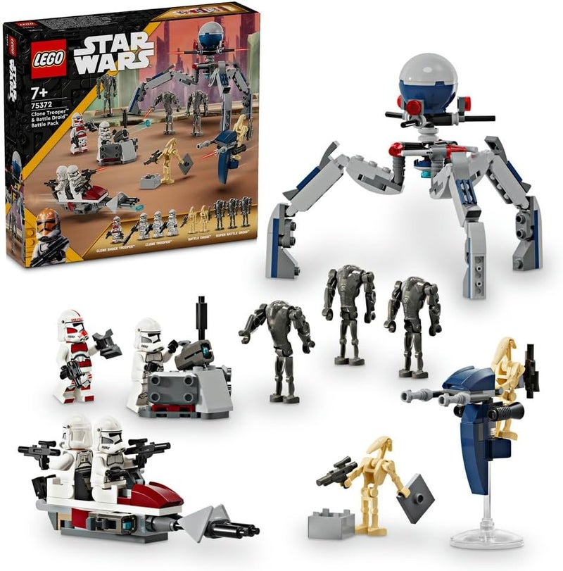 LEGO Star Wars Clone Trooper & Battle Droid Battle Pack, incl. 4 Minifigures, 5 Droids and a Speeder Bike with Shooters - Building Toys for 7+ Year Old Boys & Girls 75372 - Image 1