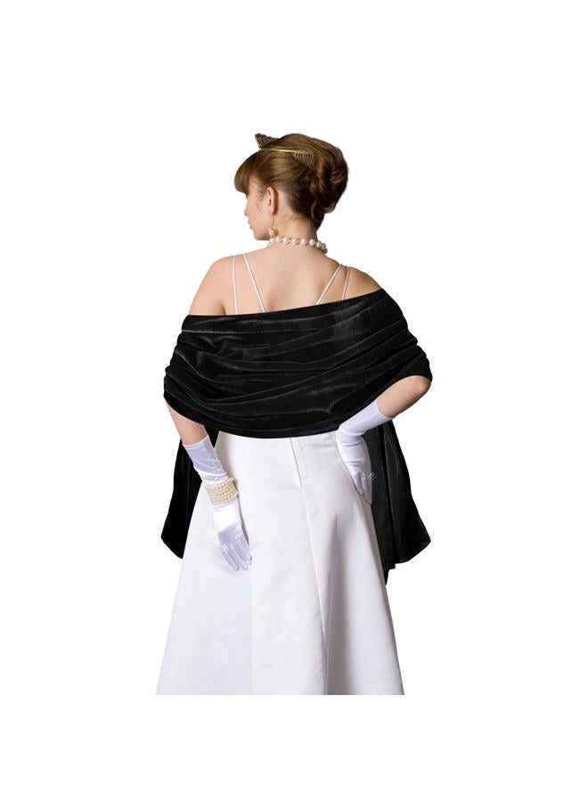 Wehhbtye Velvet Shawl and Wraps, Women's Scarves Wrap for Evening Dress, Elegant Lady Style Shawl Wraps for Dress Accessories, Black, NO - Image 1