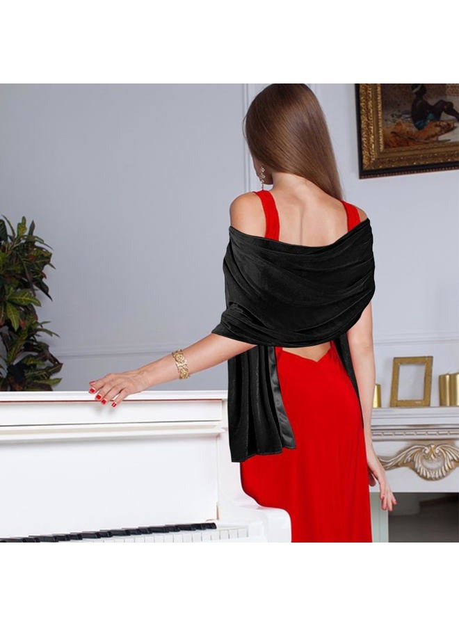 Wehhbtye Velvet Shawl and Wraps, Women's Scarves Wrap for Evening Dress, Elegant Lady Style Shawl Wraps for Dress Accessories, Black, NO - Image 5