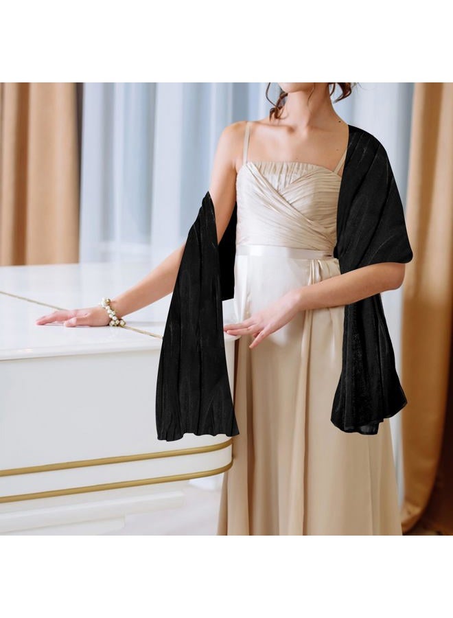 Wehhbtye Velvet Shawl and Wraps, Women's Scarves Wrap for Evening Dress, Elegant Lady Style Shawl Wraps for Dress Accessories, Black, NO - Image 3