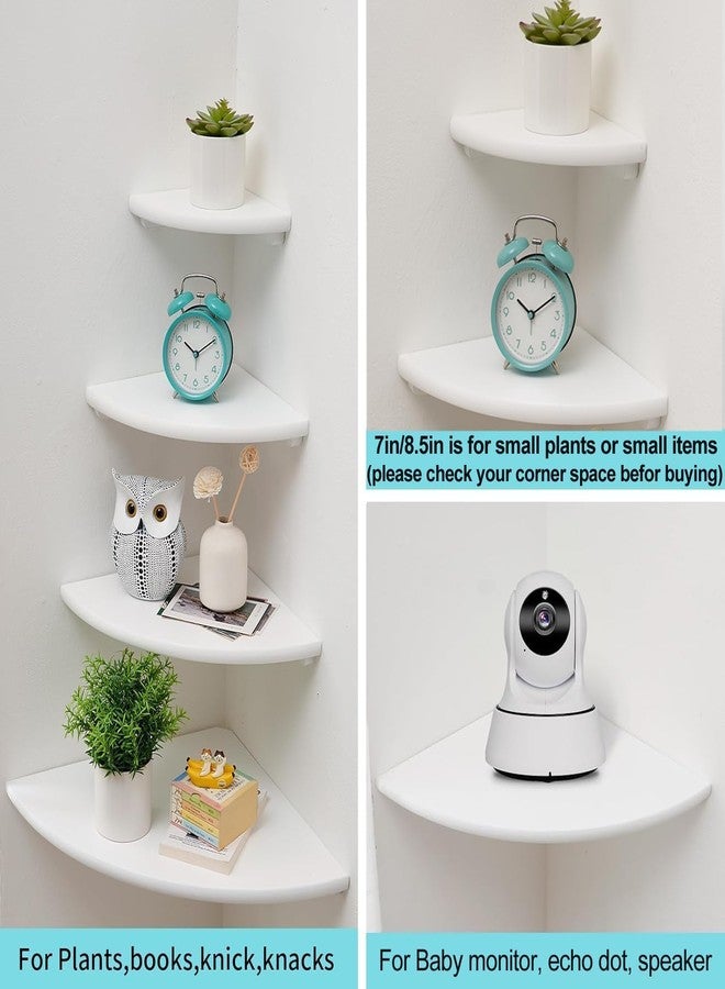Conamily Corner Shelf, Solid Oak Wood Floating Corner Shelf Wall Mount Round End Floating Speaker with Wire Hole for Small Plant Photo for Bedroom Kitchen, Living Room White - Image 2