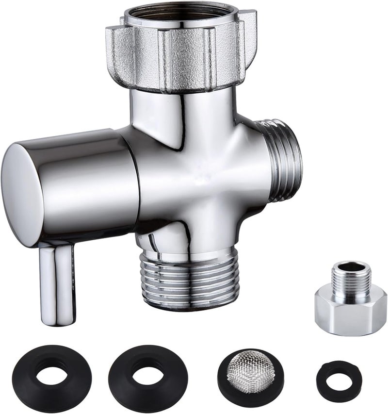 YRDL Bidet T Adapter, Brass T Adapter with Shut-off Valve, 3-way Tee Connector 7/8" x 7/8" x G1/2, Leak-Free Chrome Metal T Valve Adapter for Toilet Bidet Sprayer… - Image 1
