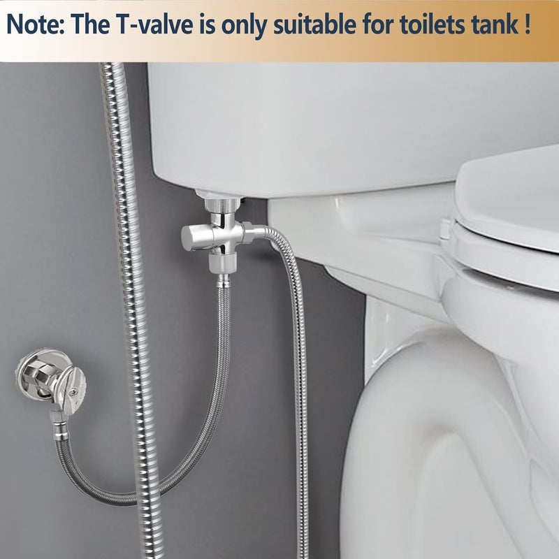 YRDL Bidet T Adapter, Brass T Adapter with Shut-off Valve, 3-way Tee Connector 7/8" x 7/8" x G1/2, Leak-Free Chrome Metal T Valve Adapter for Toilet Bidet Sprayer… - Image 2