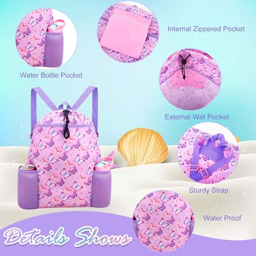 RHCPFOVR Butterfly Drawstring Backpack for Girls - Swim Bag for Kids Women Drawstring Bags for Beach Swimming Pool Lightweight Draw String Bags Waterproof Sports Gym Bag With Two Water Bottle Holder - Image 2
