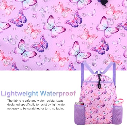 RHCPFOVR Butterfly Drawstring Backpack for Girls - Swim Bag for Kids Women Drawstring Bags for Beach Swimming Pool Lightweight Draw String Bags Waterproof Sports Gym Bag With Two Water Bottle Holder - Image 4