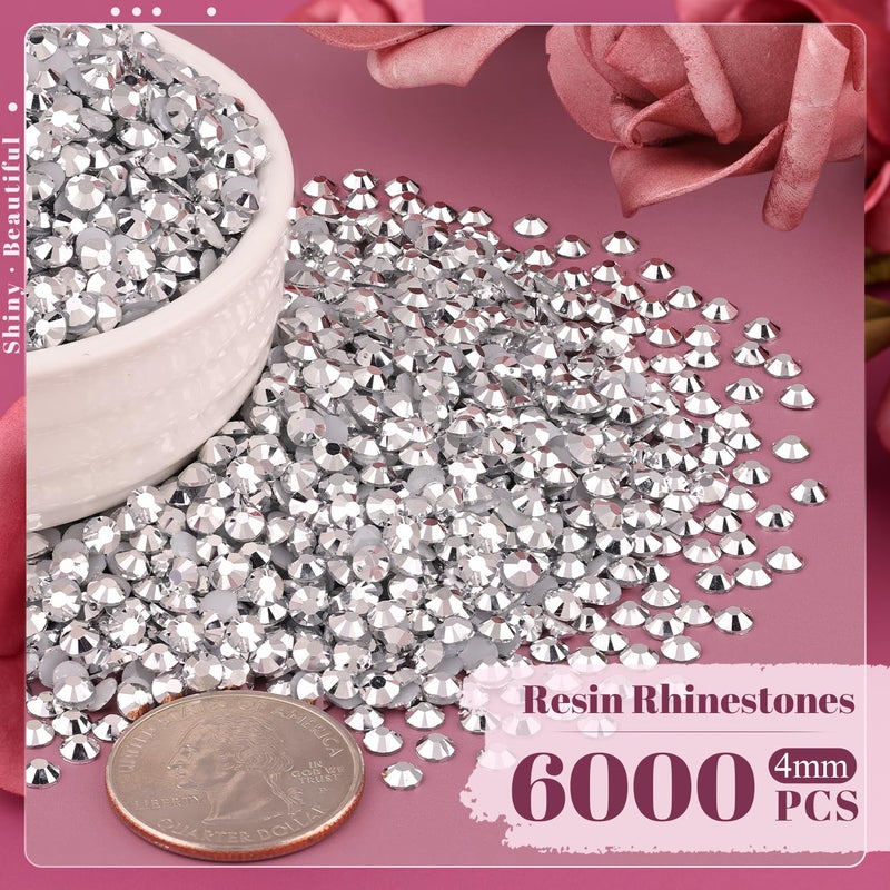 BELLEBOOST 6000 قطعة من الكريستالات الراتنجية 4 مم بالجملة للحرف (فضي) ، كريستالات مسطحة للتزيين للحرف اليدوية ، زينة للأظافر ، جواهر وسحر للأكواب والأحذية والملابس والأقمشة مع قلم التقاط وملاقط - Image 2