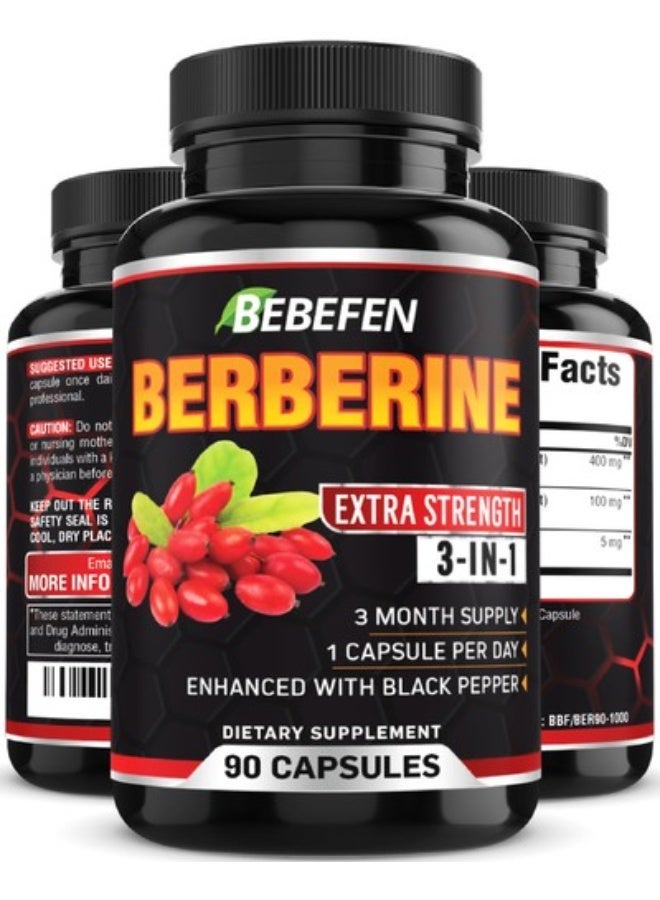 BEBEFEN Berberine Capsules with Black Pepper Extract - 90 Count Packaging May Vary - Image 1