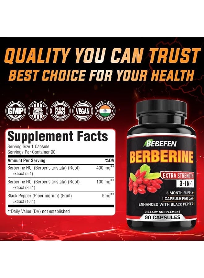 BEBEFEN Berberine Capsules with Black Pepper Extract - 90 Count Packaging May Vary - Image 2
