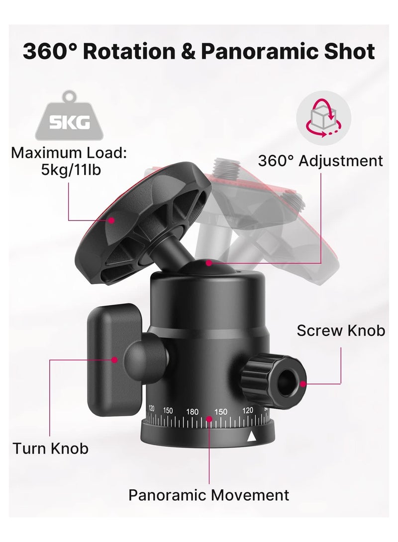 Mini Ball Head, ULANZI H28 Panoramic Tripod Head + Dual Hot Shoe Mount DSLR Camera Mount Adapter Photograph Attachment Accessories for Action Cameras Cam Smartphone Light Microphone Loading 5.5lb - view 2