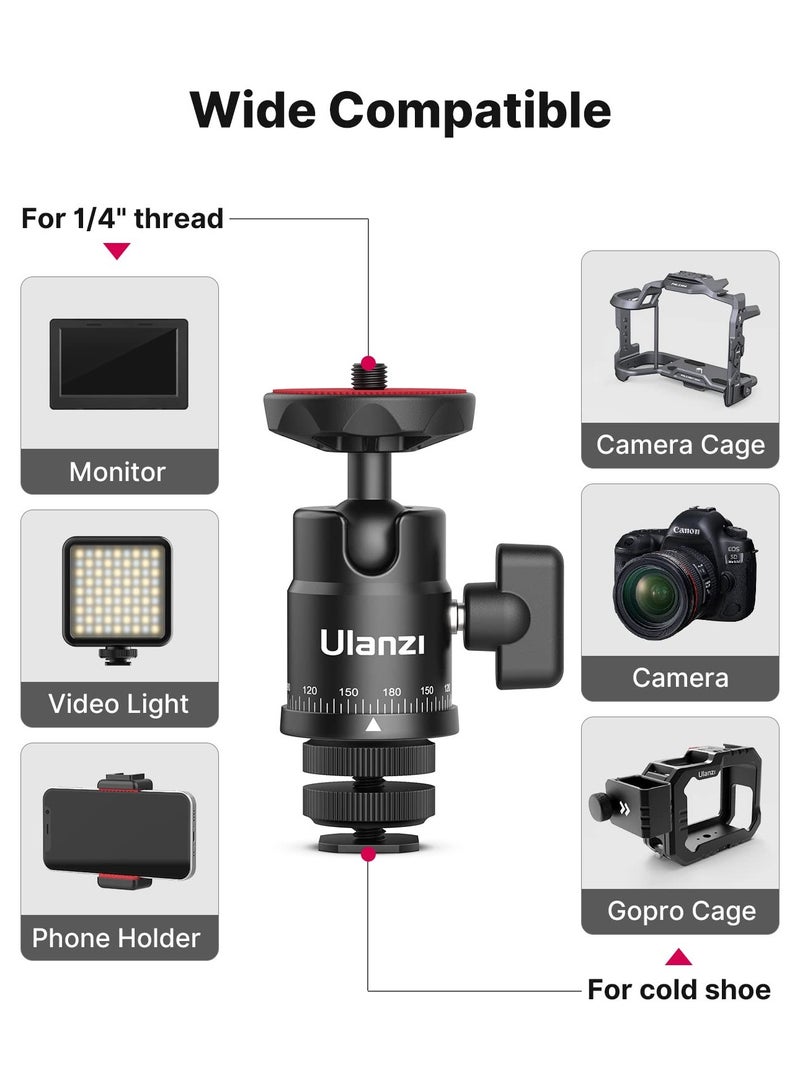 Mini Ball Head, ULANZI H28 Panoramic Tripod Head + Dual Hot Shoe Mount DSLR Camera Mount Adapter Photograph Attachment Accessories for Action Cameras Cam Smartphone Light Microphone Loading 5.5lb - view 4