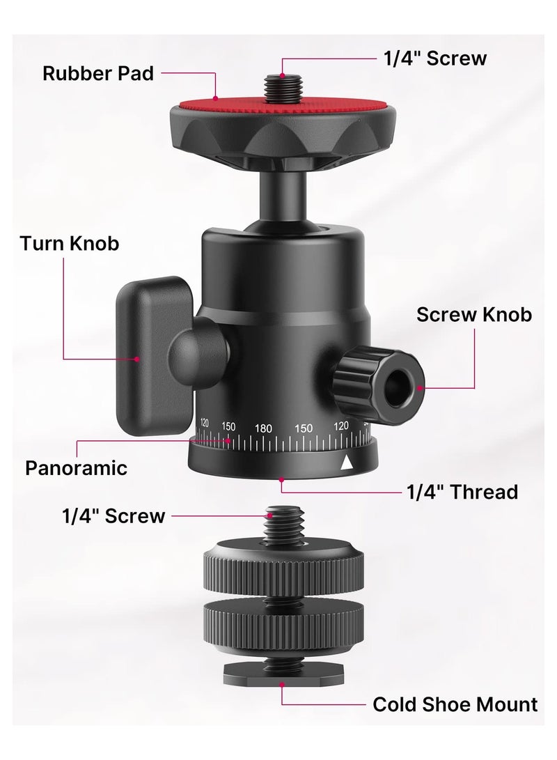 Mini Ball Head, ULANZI H28 Panoramic Tripod Head + Dual Hot Shoe Mount DSLR Camera Mount Adapter Photograph Attachment Accessories for Action Cameras Cam Smartphone Light Microphone Loading 5.5lb - view 3