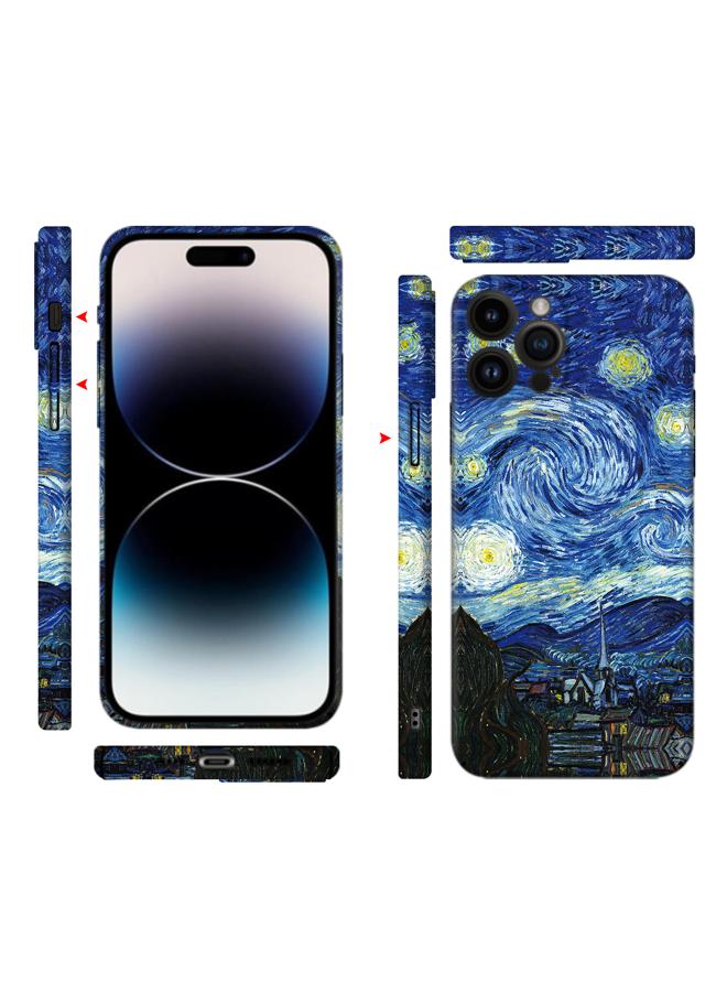 غطاء هاتف آيفون 14 برو بطلاء زيت فني - ليلة النجوم لفان جوخ - عبوة كاملة بملمس مبرد بعدسة إبداعية مضادة للسقوط - Image 1