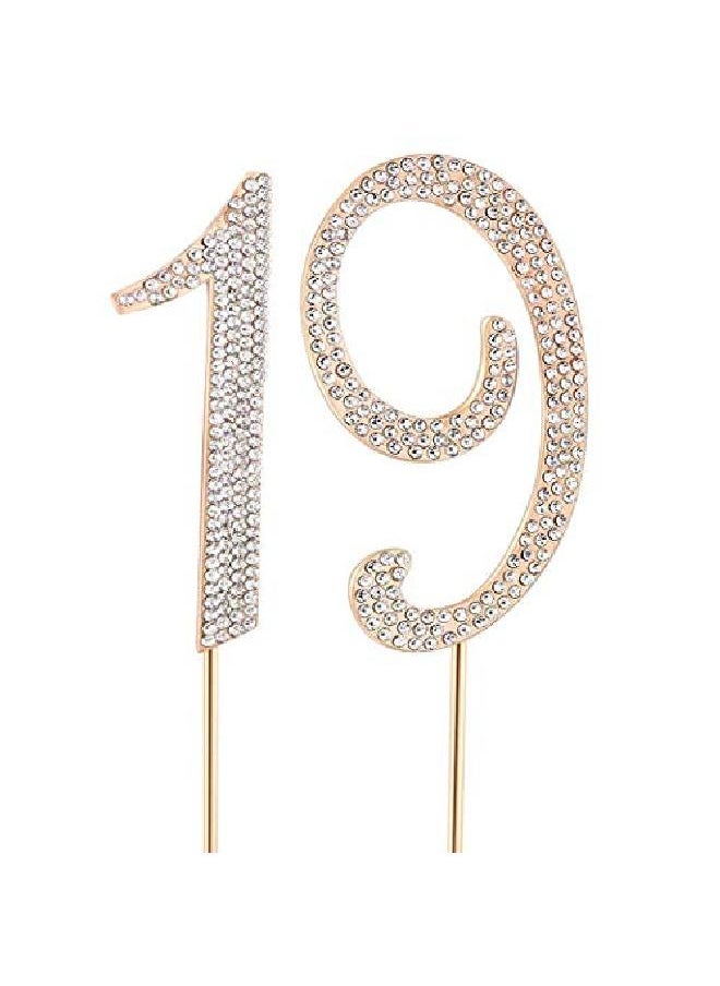 MAGJUCHE - Gold 19" Crystal Cake Topper Number 19 Rhinestones 19Th Birthday Cake Topper Boy Or Girl Birthday Or 19Th Anniversary Party Decoration Supply - Image 1