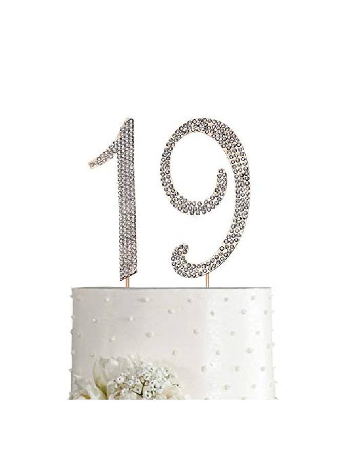 MAGJUCHE - Gold 19" Crystal Cake Topper Number 19 Rhinestones 19Th Birthday Cake Topper Boy Or Girl Birthday Or 19Th Anniversary Party Decoration Supply - Image 1