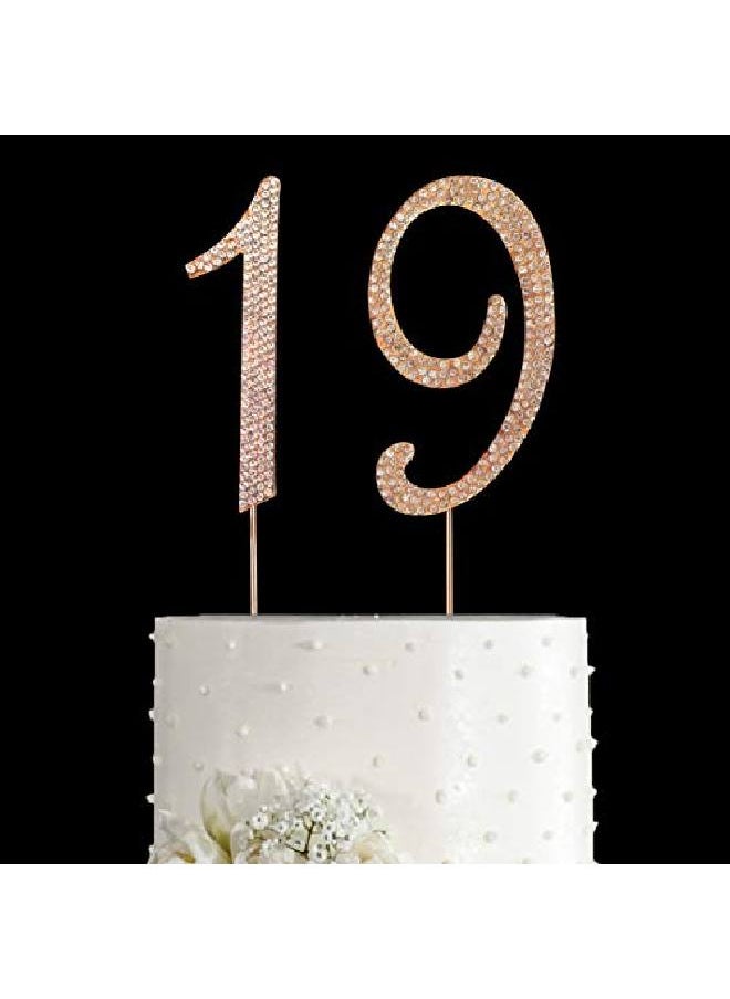 MAGJUCHE - Gold 19" Crystal Cake Topper Number 19 Rhinestones 19Th Birthday Cake Topper Boy Or Girl Birthday Or 19Th Anniversary Party Decoration Supply - Image 1