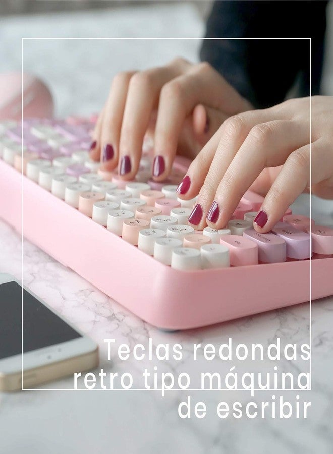Perixx PERIDUO-713 ES Set de ratón y Mini Teclado inalámbrico 2.4 GHz - Teclas Retro Redondas - Rosado Pastel - Español QWERTY - Image 4