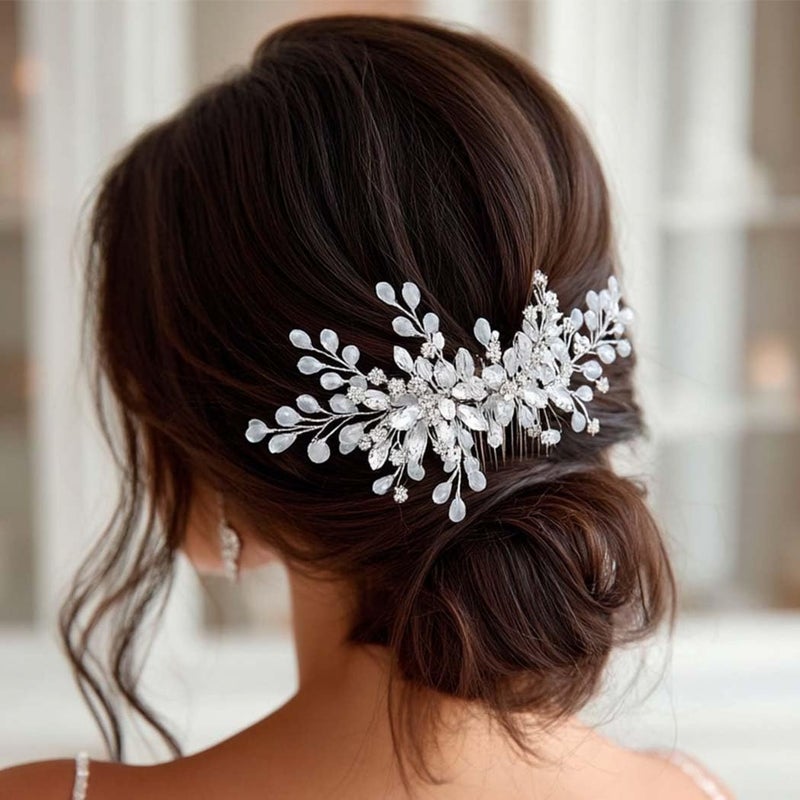 Unicra Silver Bride Wedding Hair Comb Rhinestone Bridal Headpiece Crystal Hair Accessories Hair Piece Jewelry for Women and Girls (A-Silver) - Image 5